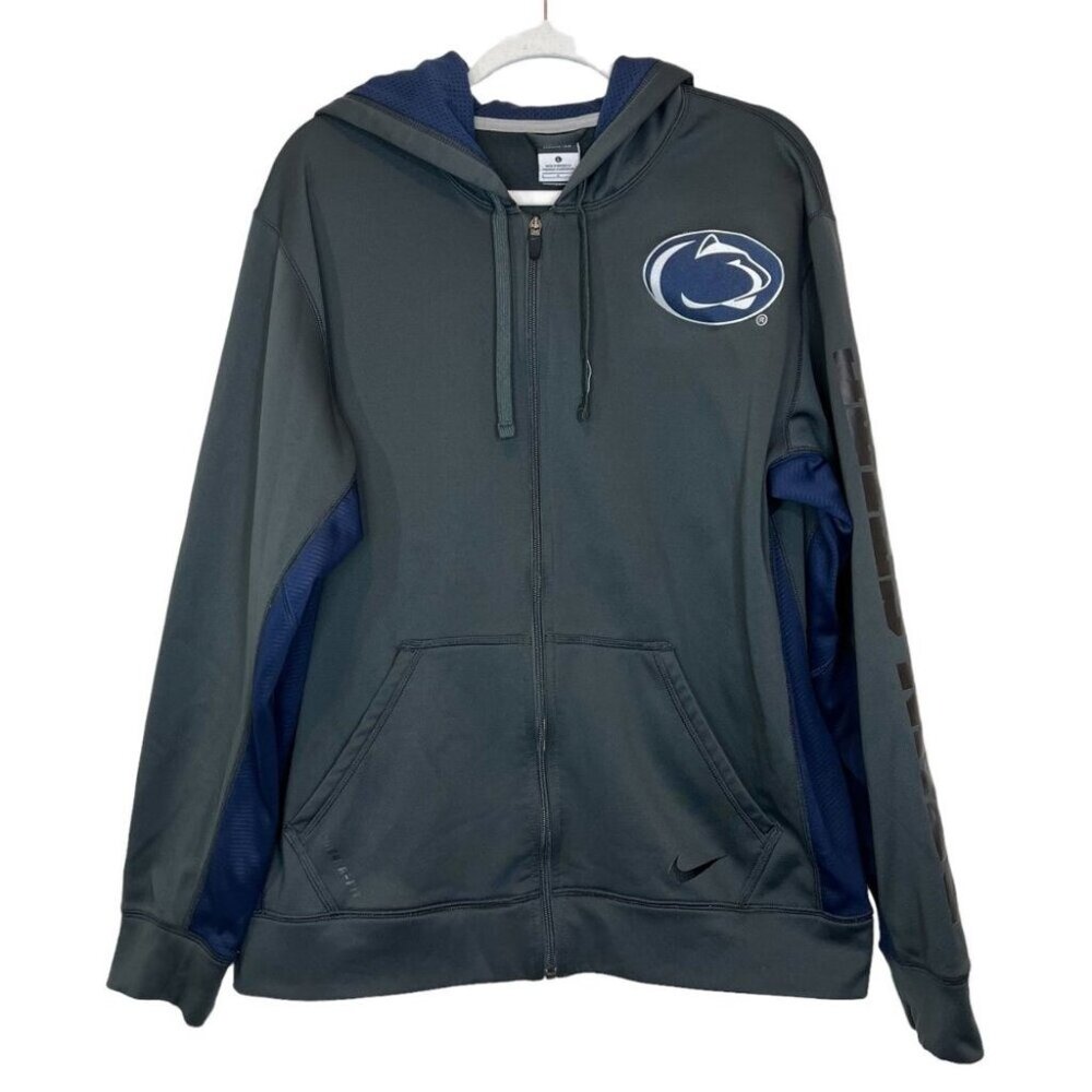 Nike Penn State Nittany Lions Gray Blue Dri-FIT Full-Zip Hoodie Size Large